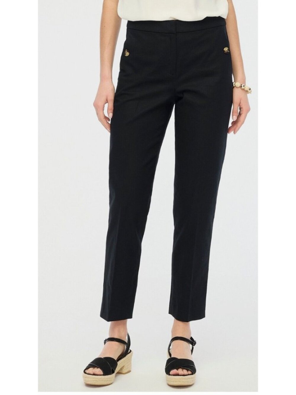 J Crew Linen Blend Sailor Elastic Waist Ankle Pant Black Straight Womens 12